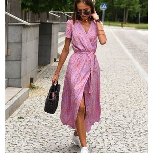 Floral Wrap Dress in Pink and Purple